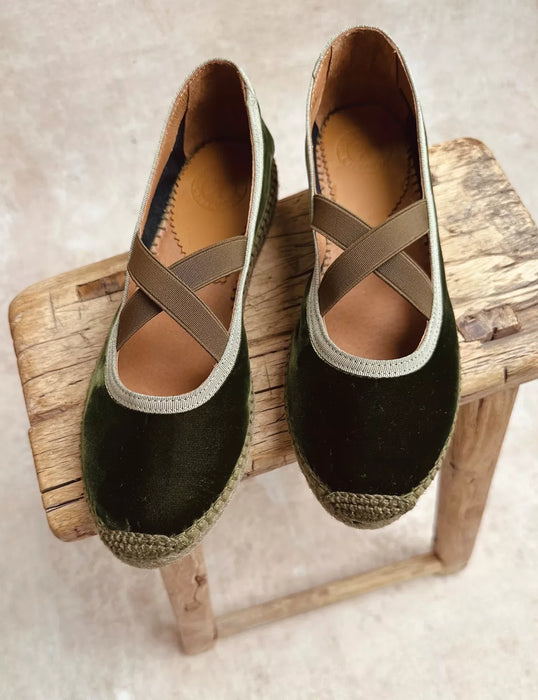 (Penelope Chilvers) Chico Velvet Espadrille - Khaki (Women's)