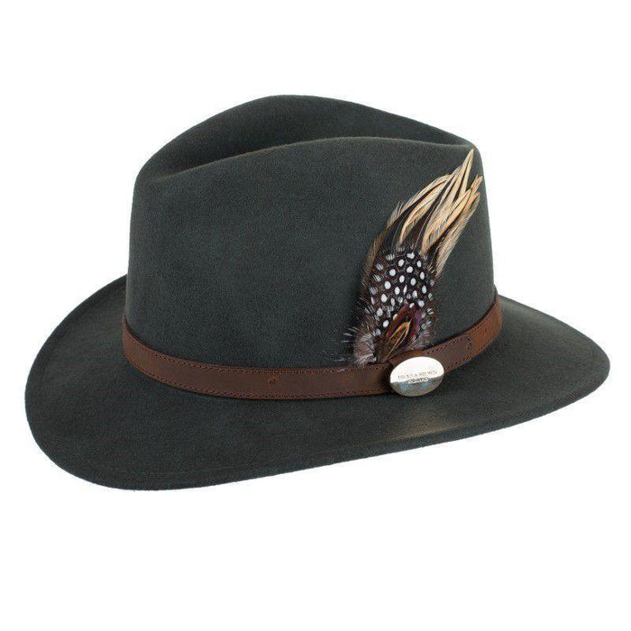 (Hicks & Brown) Suffolk Fedora Guinea & Pheasant - Olive (Women's)