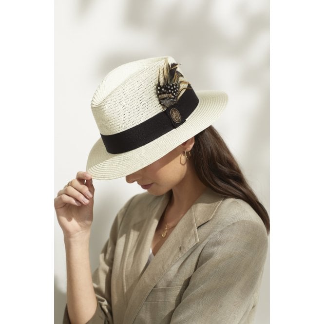 (Hicks & Brown) Aldeburgh Fedora - Cream/Black (Women's)