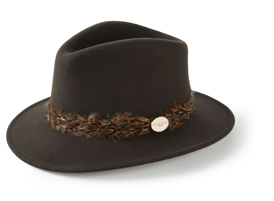 (Hicks & Brown) Suffolk Fedora Hat - Bronze Wrap - Dark Brown (Women's)