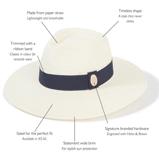 (Hicks & Brown) Hemley Fedora - Cream with Navy Ribbon (Women's)
