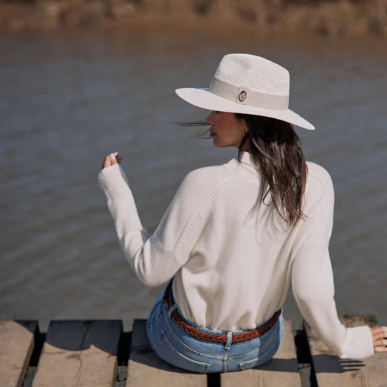 (Hicks & Brown) Hemley Fedora - Cream with Pebble Ribbon (Women's)