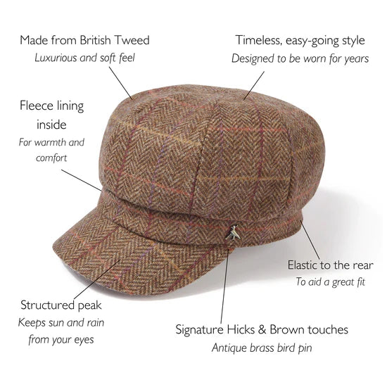 (Hicks & Brown) Higham Tweed Baker Boy - Chestnut (Women's)