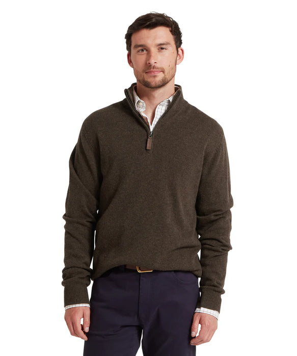 SALE *ONLINE EXCLUSIVE* Schoffel Lewis Lambswool 1/4 Zip Jumper - Chocolate (Men's)
